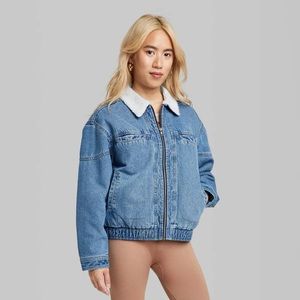 wild fable Light Blue Denim Jacket with White Sherpa Collar